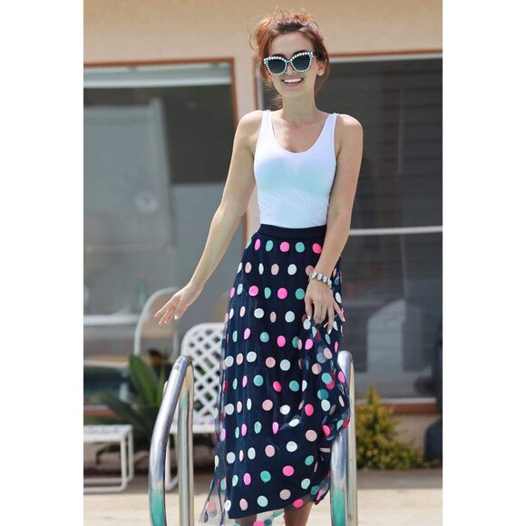 Eva Franco Anthropologie Polka Dot Maxi Mesh Skirt Multi Color - Picture 2 of 3